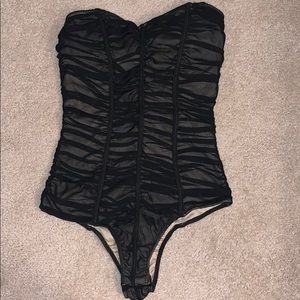 NWT Strapless Black Ruched Bodysuit